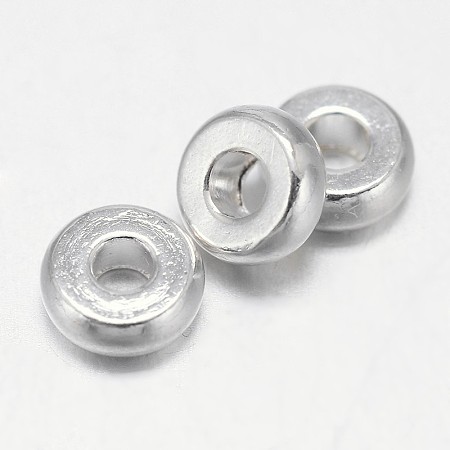 Honeyhandy Flat Round Brass Spacer Beads, Silver Color Plated, 4x1.5mm, Hole: 1.5mm