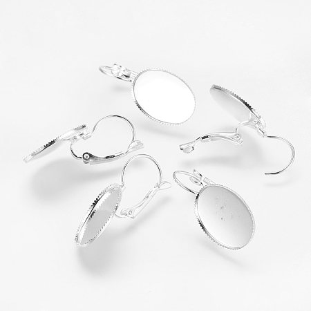 Honeyhandy Brass Leverback Earring Findings, Silver Color Plated, about 13.7mm wide, 33mm long, Tray: 13x18mm, Pin: 0.5mm