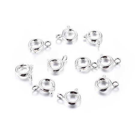 Honeyhandy Brass Spring Ring Clasps, Great for Jewelry Making, Silver Color Plated, 9mm, Hole: 1.5mm