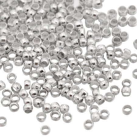 NBEADS 10000 Pcs Brass Crimp Beads, Rondell, Silver, 2x2mm, Hole: 1mm