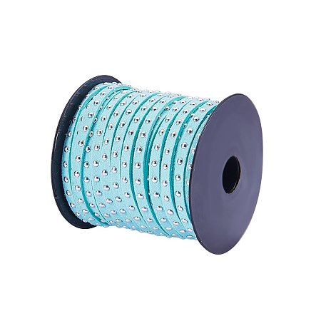 NBEADS 20 Yards/Roll Pale Turquoise Color 4.5mm Studded Fiber Flat Faux Suede Leather Cords Strip Cord Lace Beading Thread Braiding String for Jewelry Making
