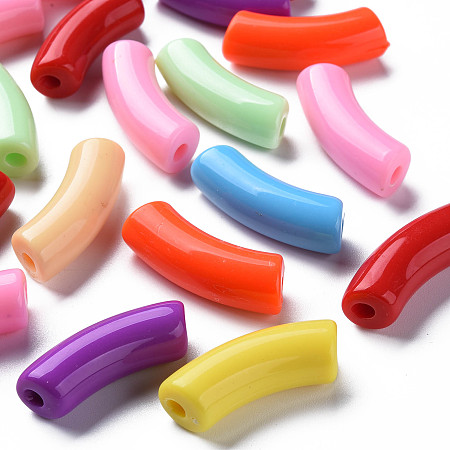 Honeyhandy Opaque Acrylic Beads, Curved Tube, Mixed Color, 36x13.5x11.5mm, Hole: 4mm, about 133pcs/500g