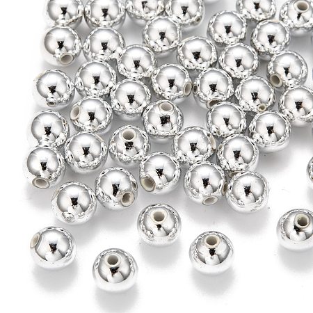 Honeyhandy Plating Plastic Acrylic Round Beads, Silver Plated, 8mm, Hole: 1.5mm, about 1800pcs/pound