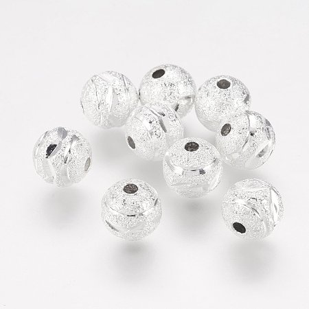 NBEADS 200 Pcs Brass Stardust Beads, Round, Silver Color, Size: about 8mm in diameter, hole: 1.5mm