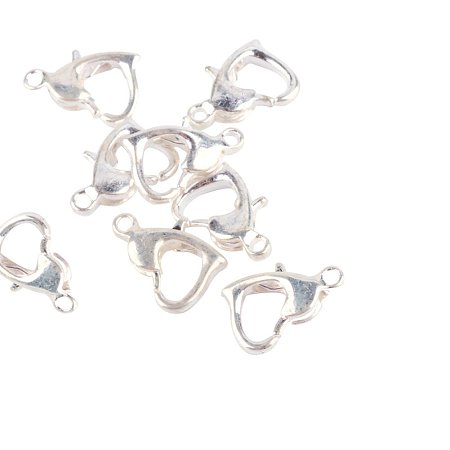 NBEADS 500pcs/bag Heart Zinc Alloy Lobster Claw Clasps Silver
