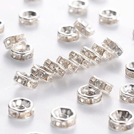 Arricraft 1000pcs 6mm Crystal Rhinestone Spacer Beads Sliver Plated Rondelle Spacer Beads for Jewelry Making