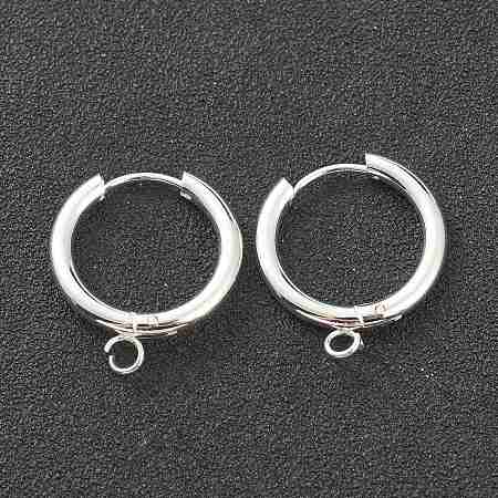 Honeyhandy 201 Stainless Steel Huggie Hoop Earring Findings, with Horizontal Loop and 316 Surgical Stainless Steel Pin, Silver, 21x19x2.5mm, Hole: 2.5mm, Pin: 1mm