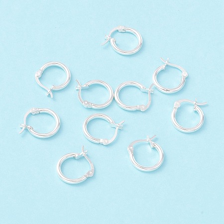 Honeyhandy 925 Sterling Silver Hoop Earrings, Chunky Small Huggie Hoop Earrings for Women, Silver, 14x13x2mm, Pin: 0.5x1mm