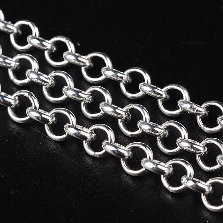 Honeyhandy Iron Rolo Chains, Belcher Chain, Unwelded, Silver Color Plated, with Spool, Link: 5mm in diameter, 1.5mm thick, about 16.4 Feet(5m)/roll