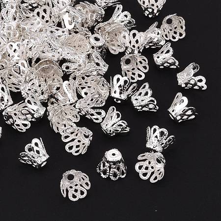 Honeyhandy 90pcs Silver Color Plated Iron Bead Caps, Size: about 7mm wide, 9mm long, hole: 1.2mm.90pcs/10g