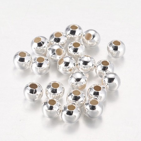 Honeyhandy Iron Round Beads, Silver Color Plated, 6mm, Hole: 2mm