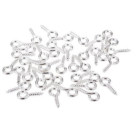 ARRICRAFT 200pcs Silver Iron Screw Eye Pin Bail Peg for Half-drilled Beads Size 8x4x1mm