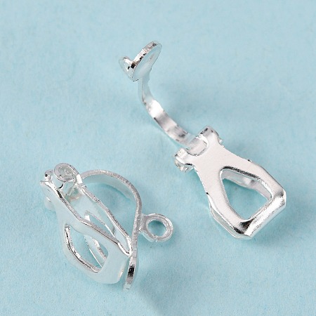 Honeyhandy Brass Clip-on Earring Findings for Non-Pierced Ears, Silver Color Plated, about 6mm wide, 13mm long, 7mm thick, hole: 1mm