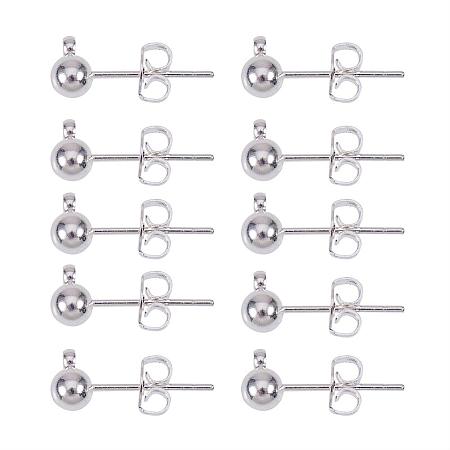 NBEADS 20 Sets Brass Silver Color Earrings Posts with Butterfly Earring Backs for Earring Making Findings