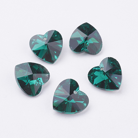 Honeyhandy Handmade Glass Pendants, Faceted, Heart, Dark Cyan, Silver Color Plated, 8mm thick, hole: 1mm