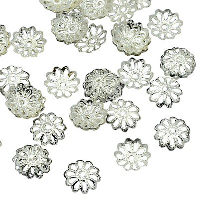 NBEADS 134pcs/10g Silver Color Filigree Bead Caps, Iron Flower Shape End Caps for Crafting Jewelry Necklace Bracelet Making