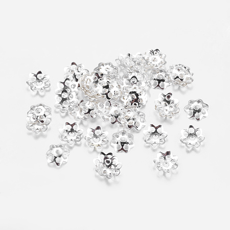 Honeyhandy Iron Bead Caps, Flower, Cadmium Free & Lead Free, Multi-Petal, Silver Color Plated, 6x1mm, Hole: 1mm, about 1000pcs/20g