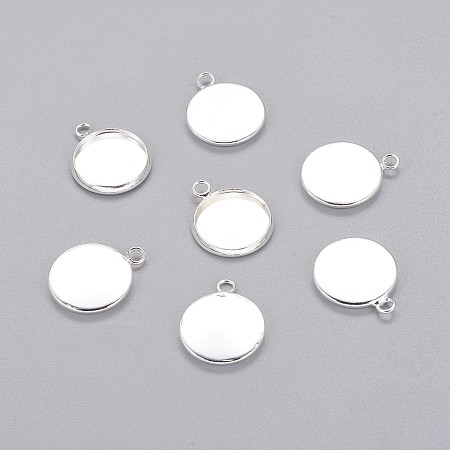 Honeyhandy Brass Pendant Cabochon Settings, Plain Edge Bezel Cups, Lead Free & Cadmium Free, Silver Color Plated, Tray: 12mm, 17x14x2mm, Hole: 1.5mm