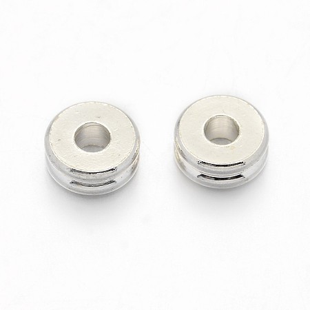 Honeyhandy Brass Spacer Beads, Flat Round, Silver Color Plated, 6x2.5mm, Hole: 2mm