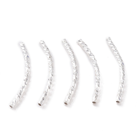Honeyhandy Brass Tube Beads, Long-Lasting Plated, Curved Beads, Tube, 925 Sterling Silver Plated, 20x1.5mm, Hole: 0.8mm