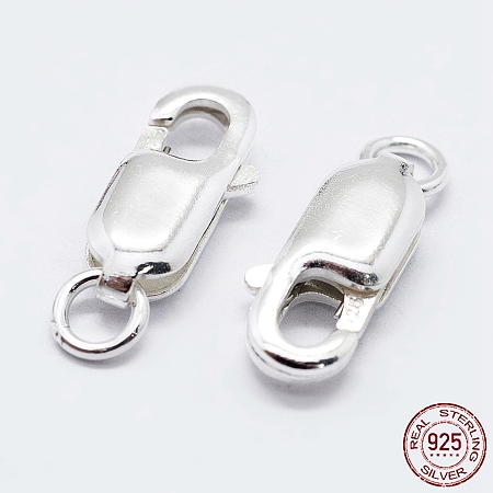 Honeyhandy 925 Sterling Silver Lobster Claw Clasps, with 925 Stamp, Silver, 14mm, Hole: 2mm