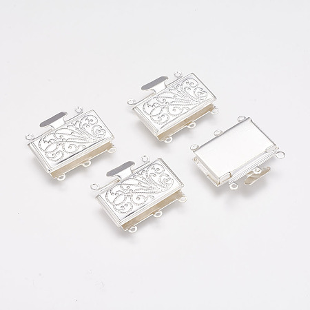 Brass Multi-strand Box Clasps, Silver Color Plated, about 21mm wide, 23mm long, 5mm thick; hole: 1.5mm