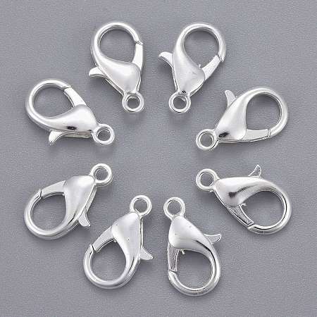 Honeyhandy Zinc Alloy Lobster Claw Clasps, Parrot Trigger Clasps, Cadmium Free & Lead Free, Silver Color Plated, 14x8mm, Hole: 1.8mm, about 38pcs/20g