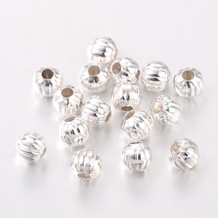 Honeyhandy Iron Corrugated Spacer Beads, Silver Color Plated, Round, 5mm in diameter, hole: 2mm, about 107pcs/20g