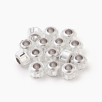 Honeyhandy Glass European Beads, Large Hole Beads, with Alloy Cores, Column, Silver Color Plated, Silver Color Plated, 10x7mm, Hole: 4.7~5mm