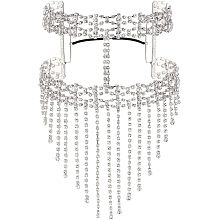 AHANDMAKER Veil Headwear Mask Chain, Rhinestone Tassel Face Mask Costume Mask, Head Veil Face Chain for Mardi Gras Halloween Party, Rhinestone Fringe Masquerade Mask for Women, Silver