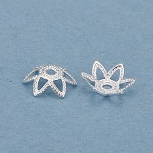 Honeyhandy Brass 6-Petal Bead Caps, Long-Lasting Plated, Flower, Silver, 7x2.5mm, Hole: 1.2mm