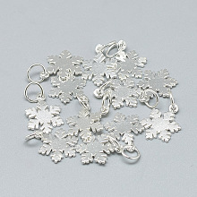 Honeyhandy 925 Sterling Silver Charms, with Jump Ring, Snowflake, Silver, 14.5x10.5x1mm, Hole: 4mm