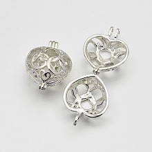 Honeyhandy Brass Locket Pendants, Cage Pendants, Heart, Silver Color Plated, 21x16x12mm, Hole: 3x2mm