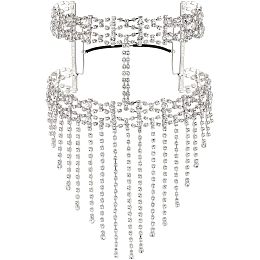 AHANDMAKER Veil Headwear Mask Chain, Rhinestone Tassel Face Mask Costume Mask, Head Veil Face Chain for Mardi Gras Halloween Party, Rhinestone Fringe Masquerade Mask for Women, Silver