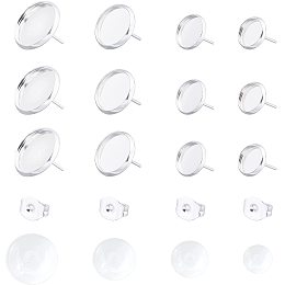 UNICRAFTALE About 32sets 8/10/12/14mm Silver Tray Earring Bezel with Cabochons 4 Sizes Stainless Steel Stud Earring Earring Blank Bezel Tray for Jewelry Making