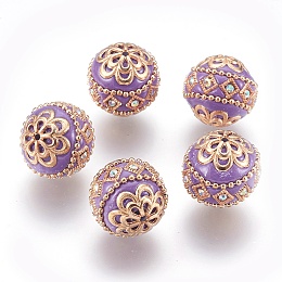 Honeyhandy Handmade Indonesia Beads, with Metal Findings, Round, Light Gold, Old Rose, 19.5x19mm, Hole: 1mm