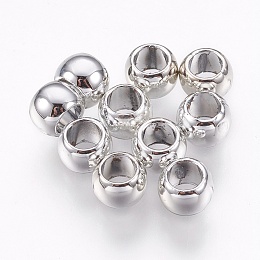 Honeyhandy Alloy European Beads, Large Hole Beads, Flat Round, Platinum, 6.5x5mm, Hole: 4mm