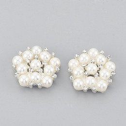 Honeyhandy Alloy Rhinestone Flat Back Cabochons, with ABS Plastic Imitation Pearl, Flower, Silver Color Plated, 21x21.5x7mm