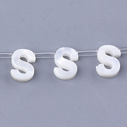 Honeyhandy Natural Sea Shell Beads, White Shell Mother of Pearl Shell, Top Drilled Beads, Letter.S, 10x2.5~11.5x3mm, Hole: 0.8mm