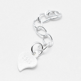Honeyhandy 925 Sterling Silver Extender Chains, with Heart Charms, Silver, 39~41mm, Heart: 7x5x0.5mm