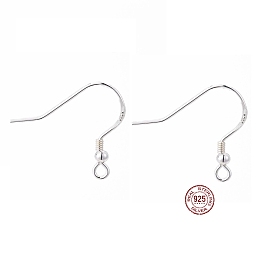 Honeyhandy 925 Sterling Silver Earring Hooks, with 925 Stamp, Silver, 18x19x2mm, Hole: 2mm, 22 Gauge, Pin: 0.6mm