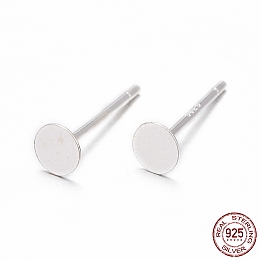 Honeyhandy 925 Sterling Silver Round Flat Pad Stud Earring Findings, with 925 Stamp, Silver, 11.3x4mm, Pin: 0.8mm