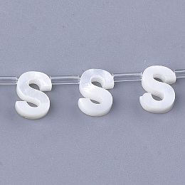 Honeyhandy Sea Shell Beads, Top Drilled Beads, Letter, Letter.S, 10x7x3mm, Hole: 0.8mm