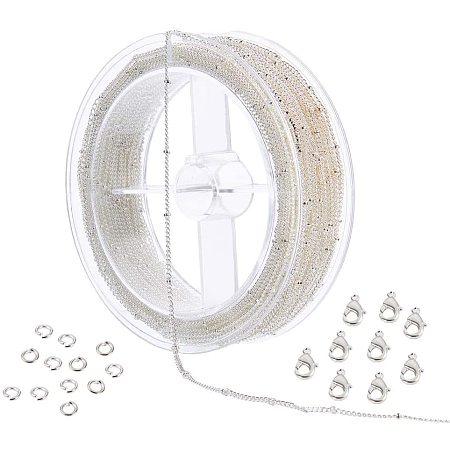 BENECREAT 49 Feet/15M 2mm Silver Satellite Chains Brass Jewelry Making Chains with 60PCS Jump Rings and 20PCS Lobster Clasps for DIY Jewelry Making