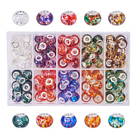 PandaHall Elite 100PCS 15x12mm Spray Painted Glass European Beads with Silver Brass Cores Large Hole Beads, Mixed Color, Hole: 5mm