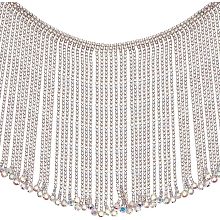 PandaHall Elite 5.5 inch Wide Sliver Rhinestone Tassel Trim, 0.5 Yard Sewing Fringe Trim Crystal Applique Belt Chain Sparkle Ribbon for Accessories DIY Decoration Crafts Clothes Bridal Bouquet