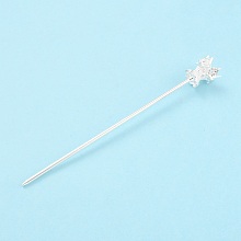 Honeyhandy Alloy Hair Stick Findings, Vintage Decorative for Hair Diy Accessory, Flower, Silver, 134x16mm, Tray: 12mm, Pin: 2.5mm