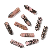 Honeyhandy Natural Rhodonite Pointed Pendants, Faceted, Bullet, 30~33x8~9mm, Hole: 1.4~1.6mm