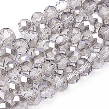 Honeyhandy Electroplate Glass Beads Strands, Half Pearl Luster Plated, Faceted, Rondelle, Light Grey, 10x7mm, Hole: 1mm, about 70~72pcs/strand, 19.8 inch