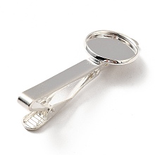 Honeyhandy Brass Tie Clip Cabochon Settings, Silver, 54x17.5x13.5mm, Tray: 16.1mm